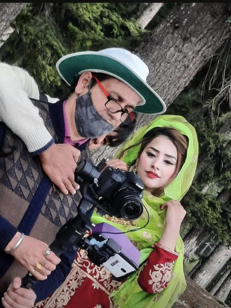 Outdoor music video shoot in the forest